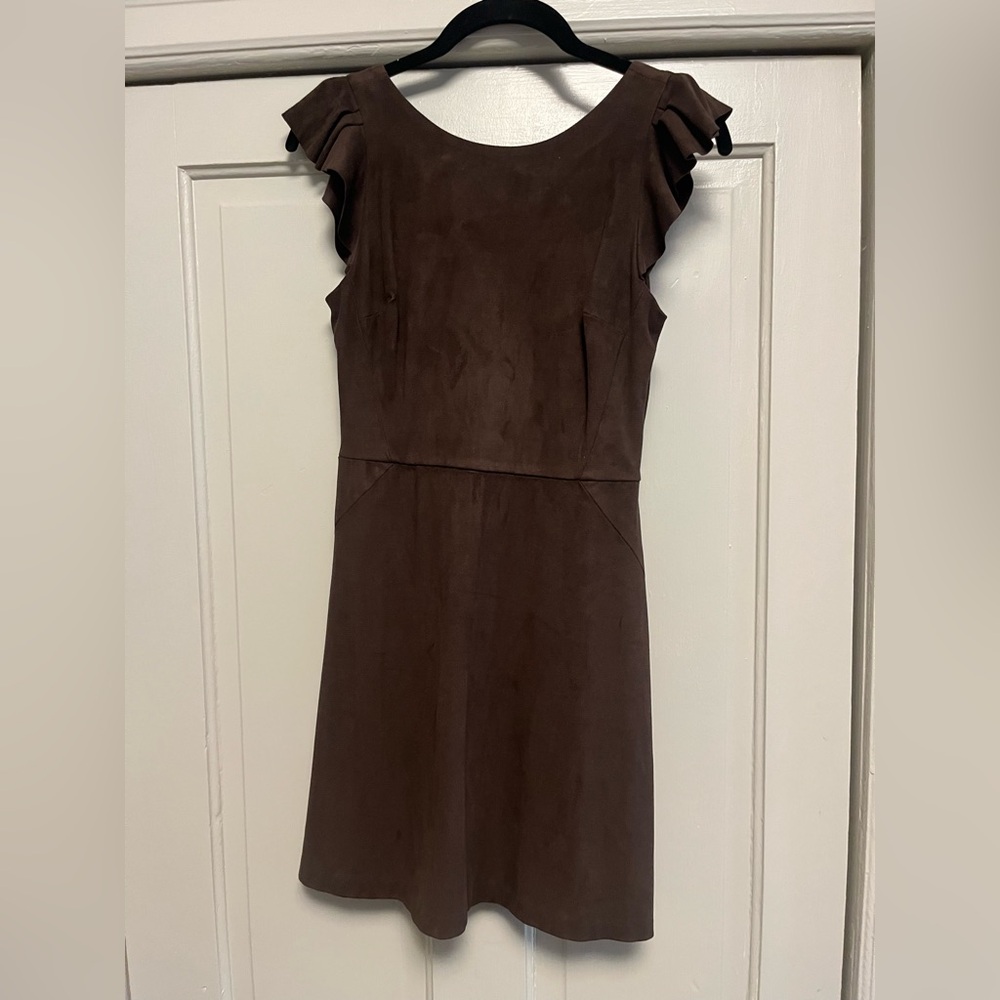 Elegant Chocolate Brown Ruffle Sleeve Dress